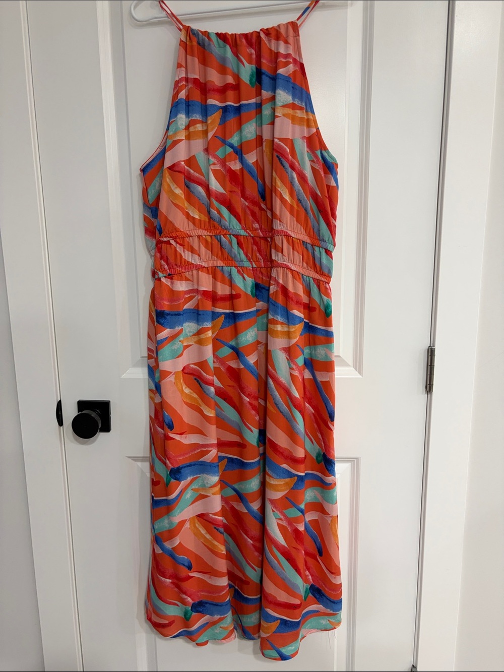 Dex Multicolor Wavy Halter Maxi Dress - Coral, Blue, Teal